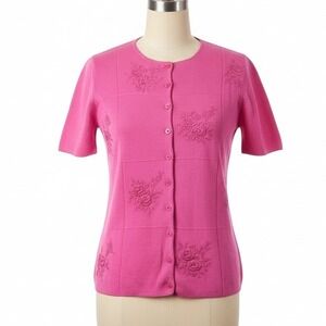Jenny Cardigan Pink Knit Small Floral Embroider Cottagecore Vintage Y2K Feminine
